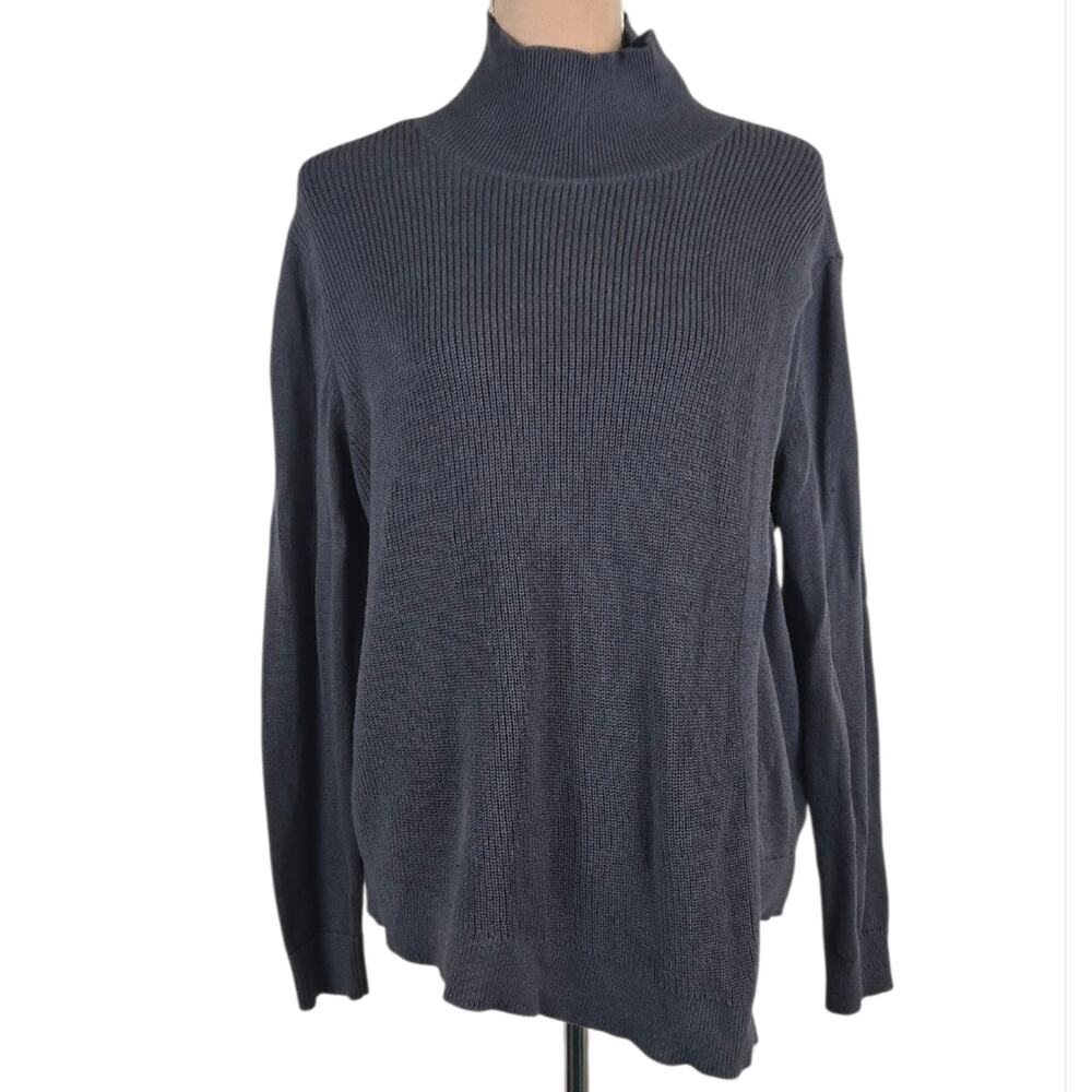 Haven Well Within Cotton Cashmere Mock Neck Asymmetrical Sweater Grey Size Large